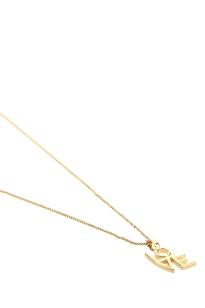 Shop Saint Laurent Love Logo Plaque Chained Necklace In Giallo