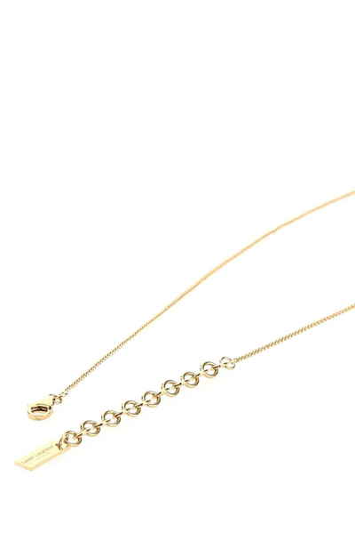 Shop Saint Laurent Love Logo Plaque Chained Necklace In Giallo