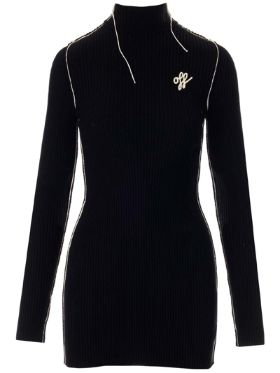 Shop Off-white Outline-detail Turtleneck Mini Dress In Nero E Bianco