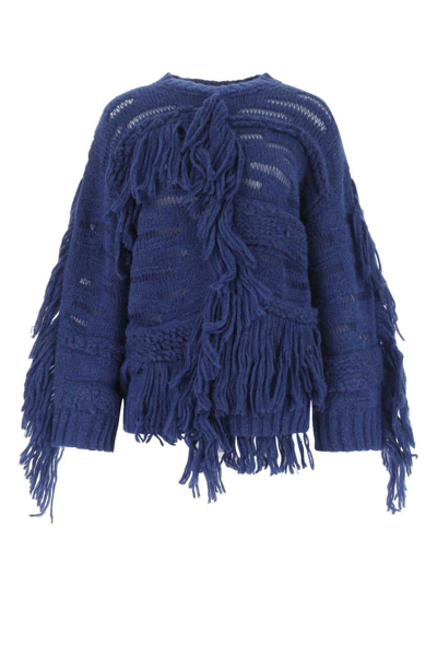 Stella Mccartney Fringed Alpaca Wool-blend Sweater In Blu