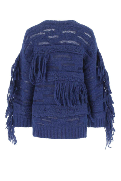 Shop Stella Mccartney Oversized Fringed-detail Sweater In Blu