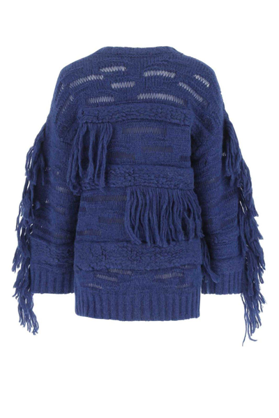 Stella Mccartney Fringed Alpaca Wool-blend Sweater In Blu