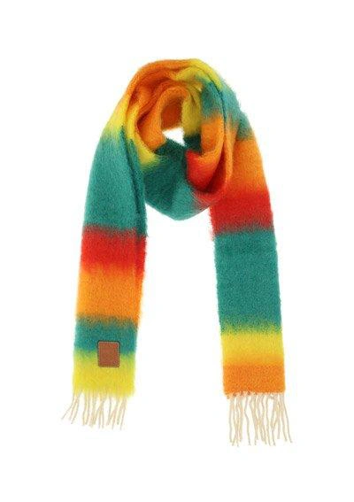 Shop Loewe Logo Patch Striped Scarf In Green Multicolor