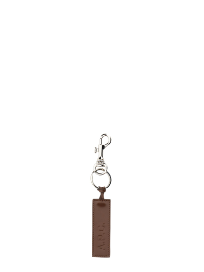 Shop Apc Leather Keychain In Marrone