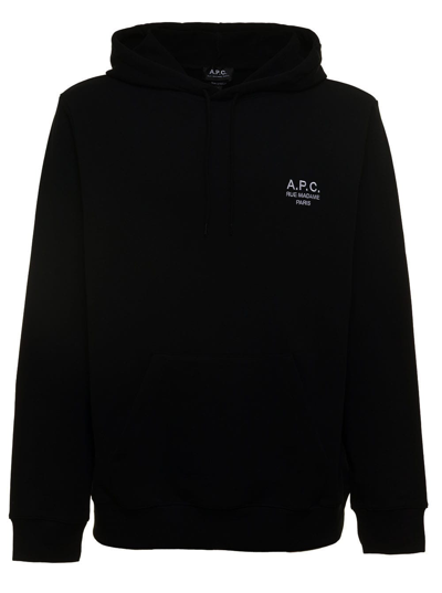 Shop Apc Black Marvin Hoodie In Fleece Cotton With Contrasting Logo To The Chest A.p.c. Man