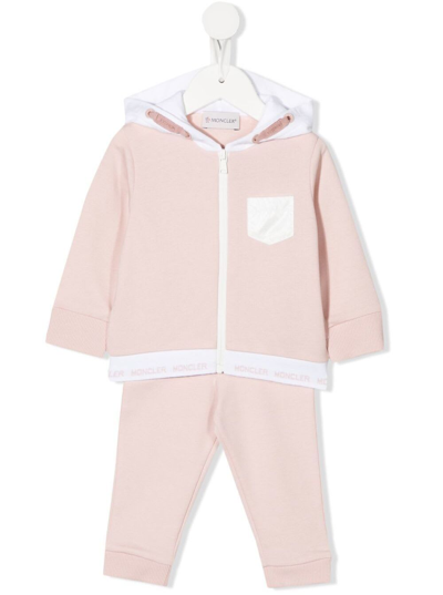 Shop Moncler Kids Baby Girls Pink And White Cotton Coordinated Suit