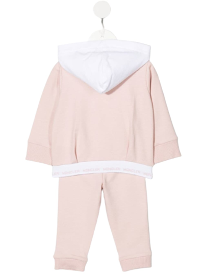 Shop Moncler Kids Baby Girls Pink And White Cotton Coordinated Suit