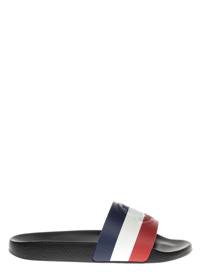 Shop Moncler Jeanne Rubber Slide Sandals With Logo In Black