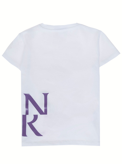 Shop Moncler Girl Cotton White T-shirt With Print