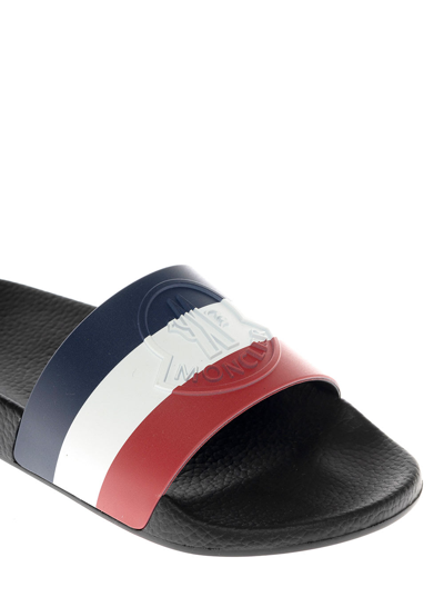 Shop Moncler Jeanne Rubber Slide Sandals With Logo In Black