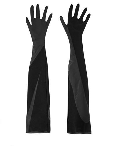 Shop Wolford X Mugler Flocked Opera Gloves In Black