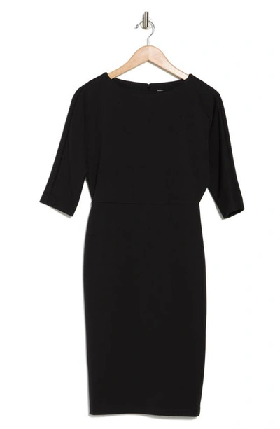 Calvin Klein Bateau Neck 3/4 Sleeve Sheath Dress In Black | ModeSens