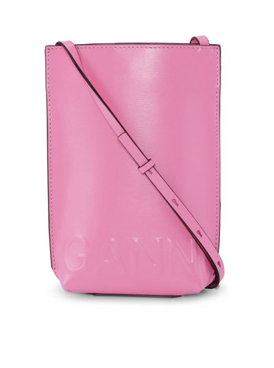 Shop Ganni Mini Crossbody Logo Bag In Pink & Purple