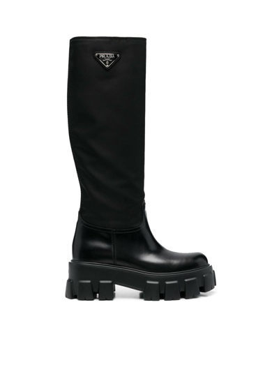 Shop Prada Monolith Knee-length Boots In Black