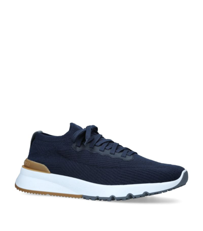 Shop Brunello Cucinelli Knitted Low-top Sneakers In Navy