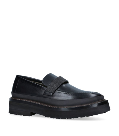 Shop Brunello Cucinelli Leather Loafers In Black