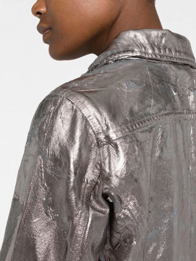 Shop Diesel Cropped Metallic Jacket In Silver