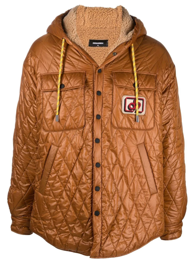 Shop Dsquared2 Hooded Quilted-effect Coat In Brown