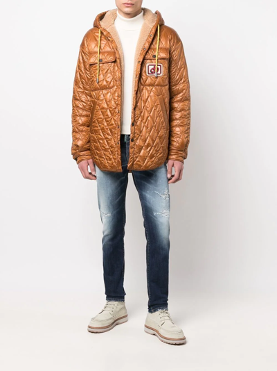 Dsquared2 Hooded Quilted-effect Coat In Brown