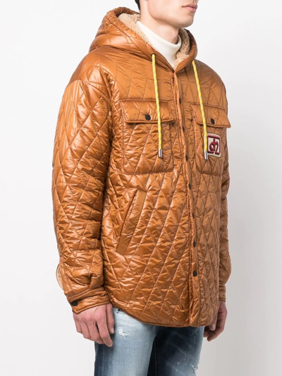 Dsquared2 Hooded Quilted-effect Coat In Brown
