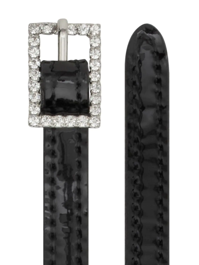 Shop Saint Laurent Crystal-embellished Buckle Belt In Black