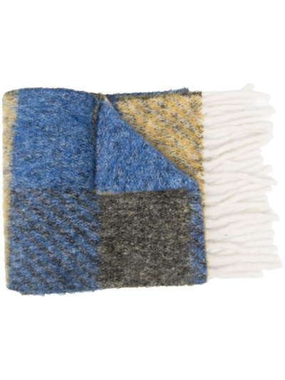 Shop Marni Plaid-check Print Knit Scarf In Blue