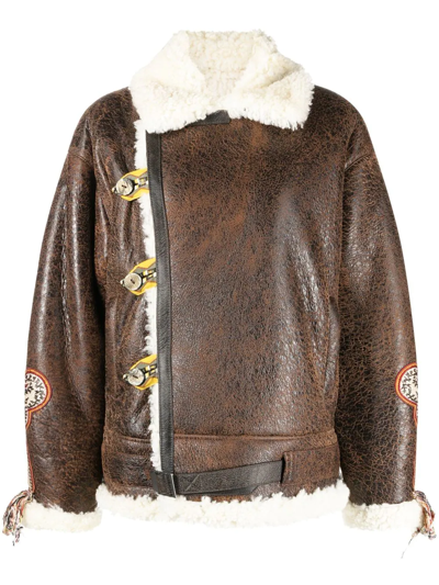 Shop Etro Gina Embroidered Shearling Jacket In 0100 - Brown