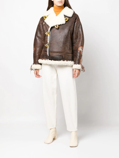 Etro Gina Embroidered Shearling Jacket In 0100 - Brown