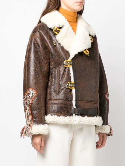 Etro Gina Embroidered Shearling Jacket In 0100 - Brown