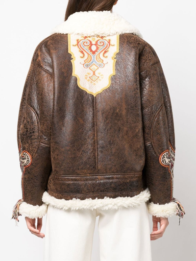 Etro Gina Embroidered Shearling Jacket In 0100 - Brown