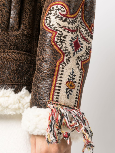 Etro Gina Embroidered Shearling Jacket In 0100 - Brown