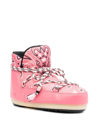 Alanui X Moonboot Bandana-print Lace-up Ankle Boots In Pink