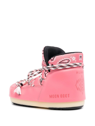 Alanui X Moonboot Bandana-print Lace-up Ankle Boots In Pink