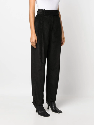 Totême Pleated-waist Corduroy Straight-leg Trousers In Black