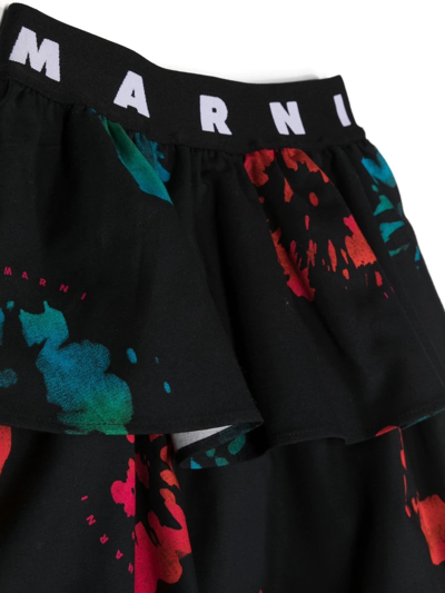 Shop Marni Floral-print Logo-waistband Skirt In Black