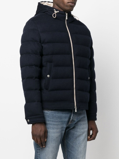 Shop Eleventy Hooded Zipped-up Padded Jacket In Blue