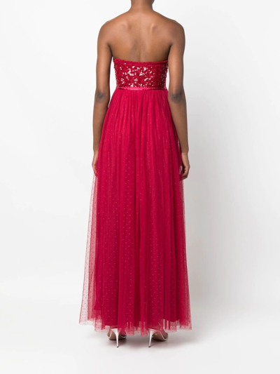 Shop Needle & Thread Sequin-bodice Strapless Gown In Red