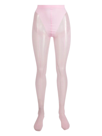 Shop Wolford X Mugler Mesh-panelled Tights In Pink