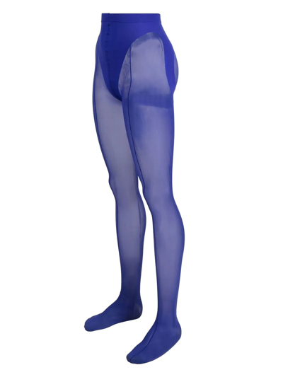 Shop Wolford X Mugler Purple Mesh Panelled Tights In Blue