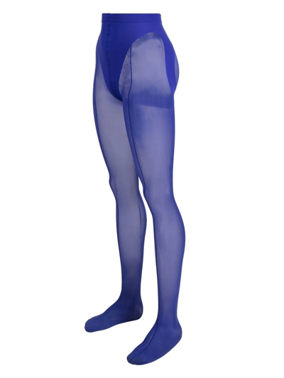 Wolford X Mugler Purple Mesh Panelled Tights In Blue