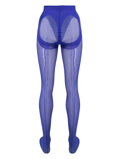 Shop Wolford X Mugler Purple Mesh Panelled Tights In Blue