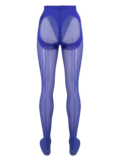 Wolford X Mugler Purple Mesh Panelled Tights In Blue