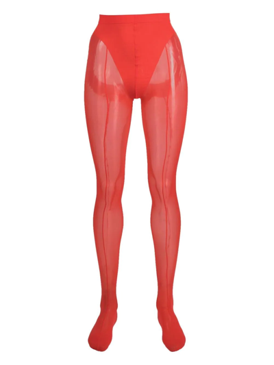 Wolford X Mugler Mesh-panelled Tights In Red