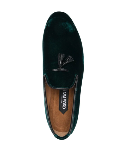 Shop Tom Ford Velvet Nicholas Tassel-detail Slippers In Green