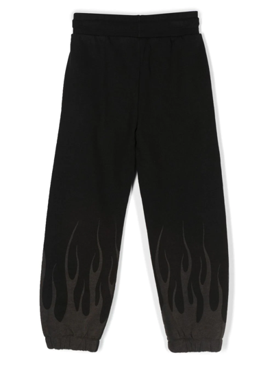Vision Of Super Black Sweatpants For Boy With Flames In Black