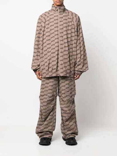 Balenciaga Brown Monogram Print Track Jacket In Brown
