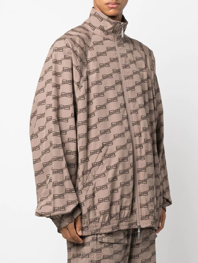Balenciaga Brown Monogram Print Track Jacket In Brown