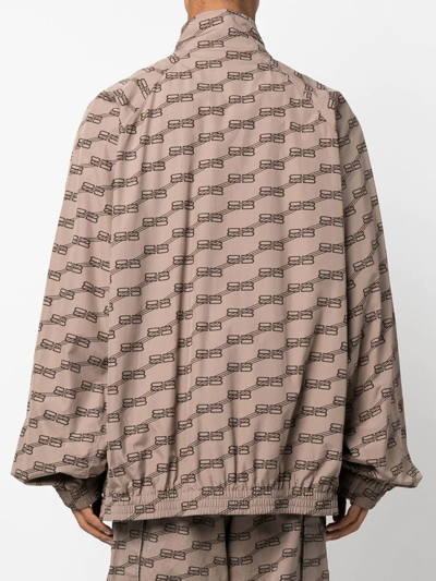 Balenciaga Brown Monogram Print Track Jacket In Brown
