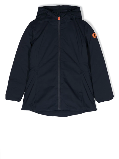 Shop Save The Duck Logo-patch Hooded-jacket In Blue