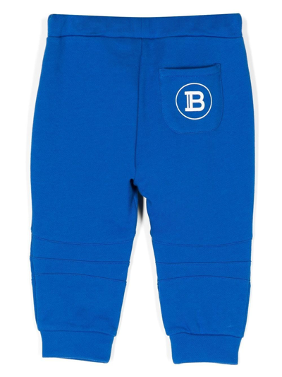 Shop Balmain Logo-print Tracksuit Bottoms In Blue